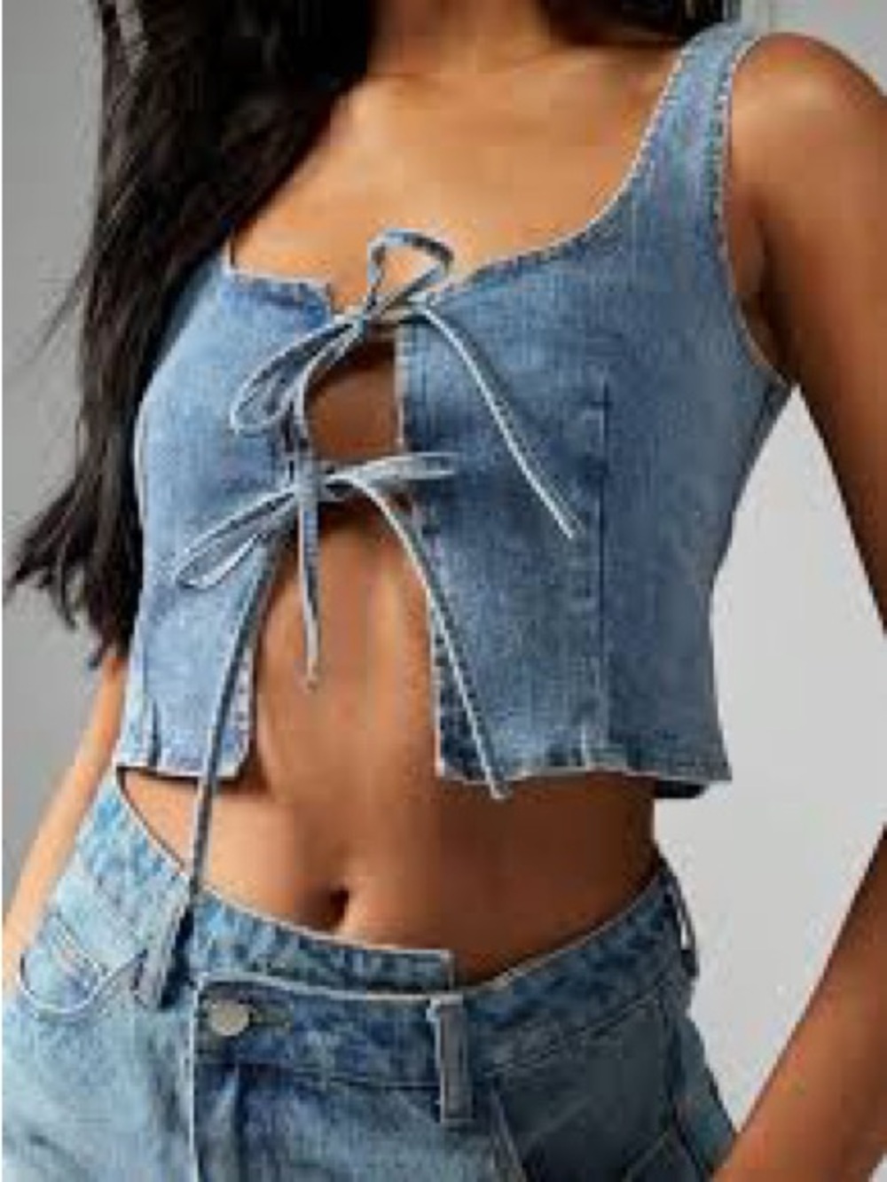 Willow & Root Tie-Front Crop Top - Blue